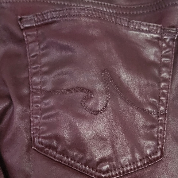 AG Super Skinny Burgundy Red Coated Faux Leather Jeans. - Picture 5 of 12